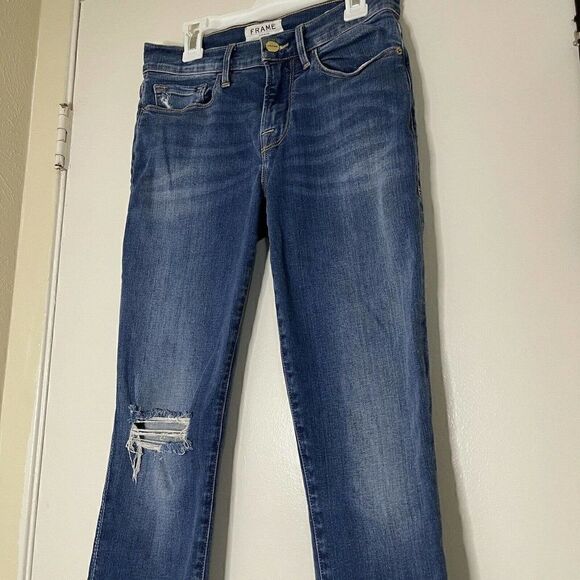 FRAME Le Raw Edge Ripped Crop Skinny Jeans In Washington Square Sz 26 $200 - Picture 8 of 9